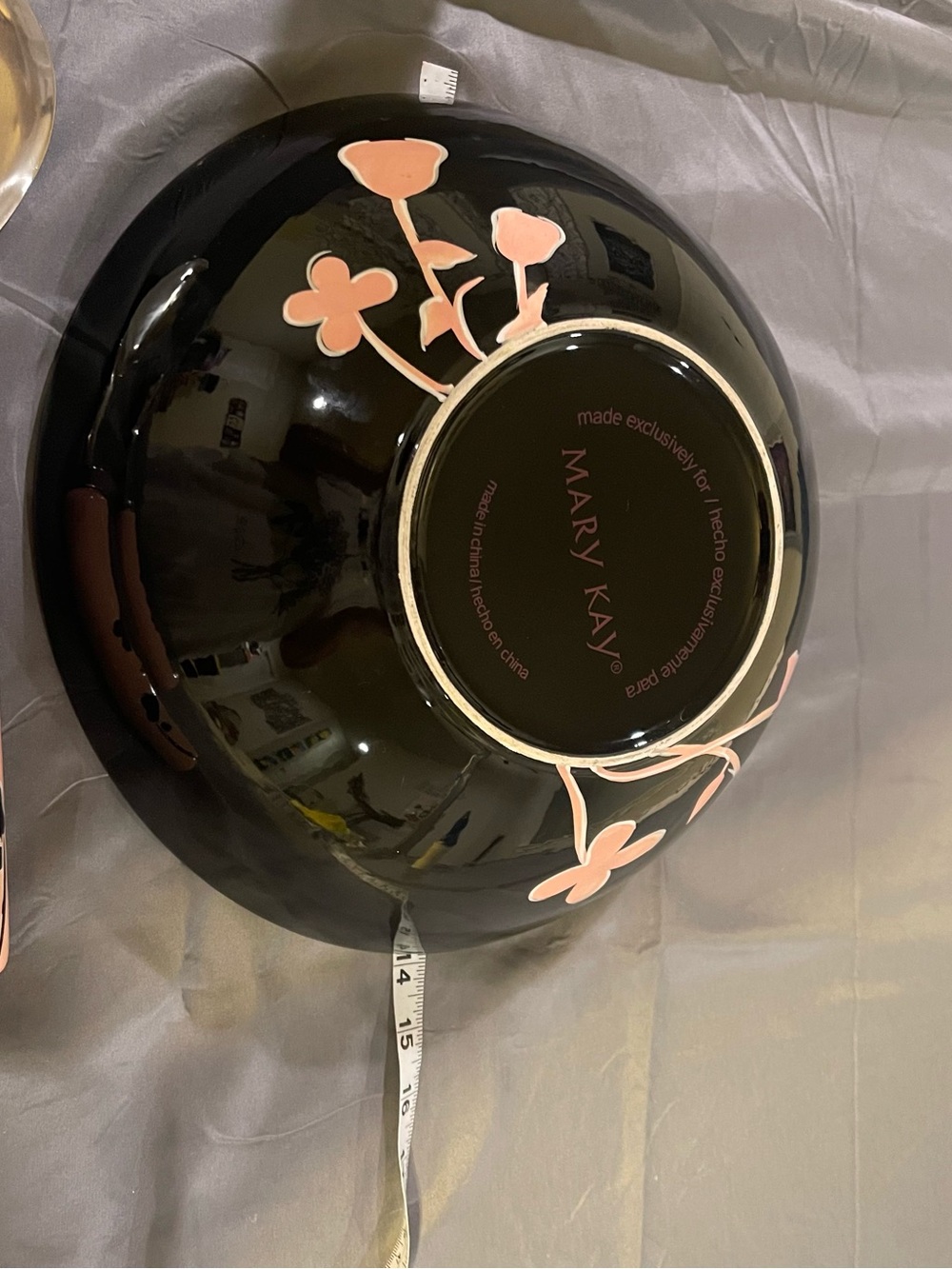Mary Kay Pink and Black Floral Serving Bowl with Matching Salad Servers - Picture 6 of 7